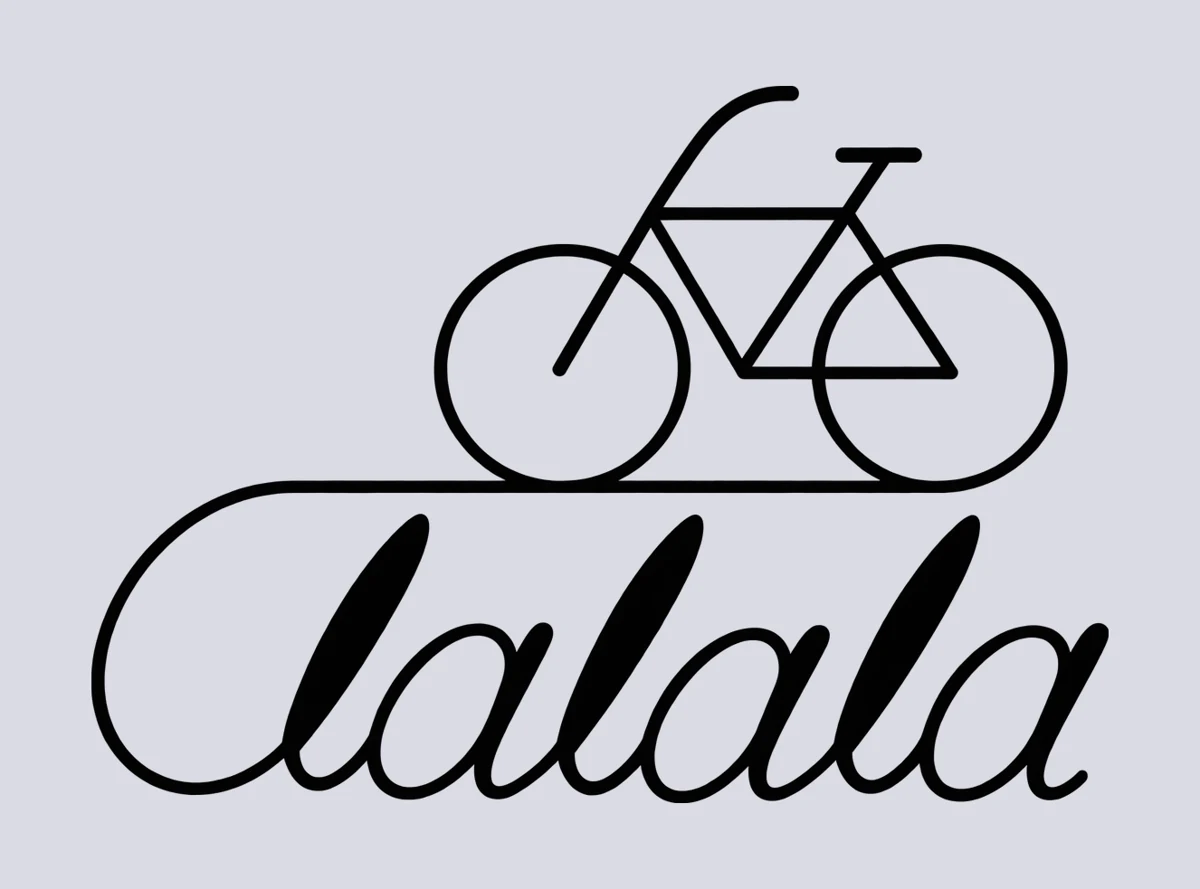 Das mischalala-Logo — Fahrrad über dem Schriftzug lalala